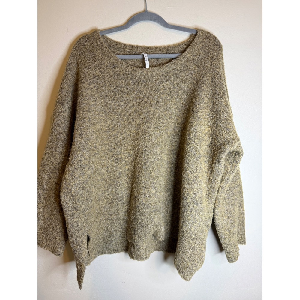 Anthro Willow & Clay M Marled Knit Sweater Boho Oversized Taupe Earthy